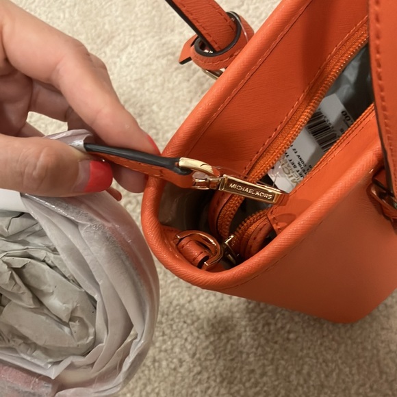 Michael Kors Jet Set Travel 35T9GTVT0L XS Convertible Top Zip Tote Tangerine - Picture 15 of 16